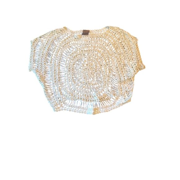 Crochet Style Open Knit Top In Ivory Small 100% Acrylic Cottage Boho Size Small - Picture 1 of 4